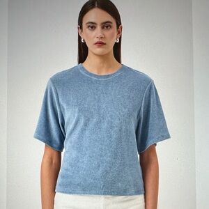 Casual Blue Short Sleeve Women's Tee